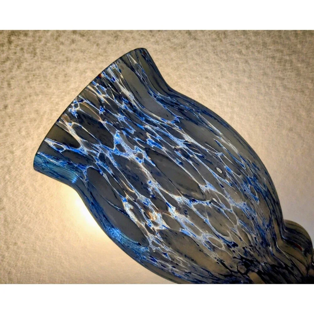 Franz Tomschick Czech Bohemian Art Deco Spatter Glass Vase Blue White 8.25